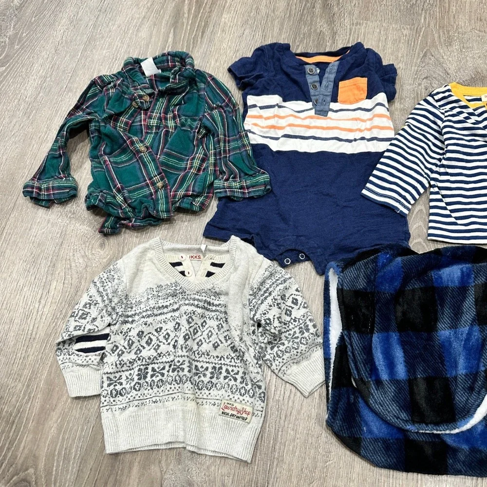 Baby Boy 6M Bundle Lot IKKS Sweater DPAM North 6 months Kids Shirt Plaid Swaddle